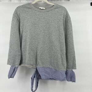 Evidnt Los Angeles for Anthropologie Gray Heather Blue Striped Detail Sweater XS